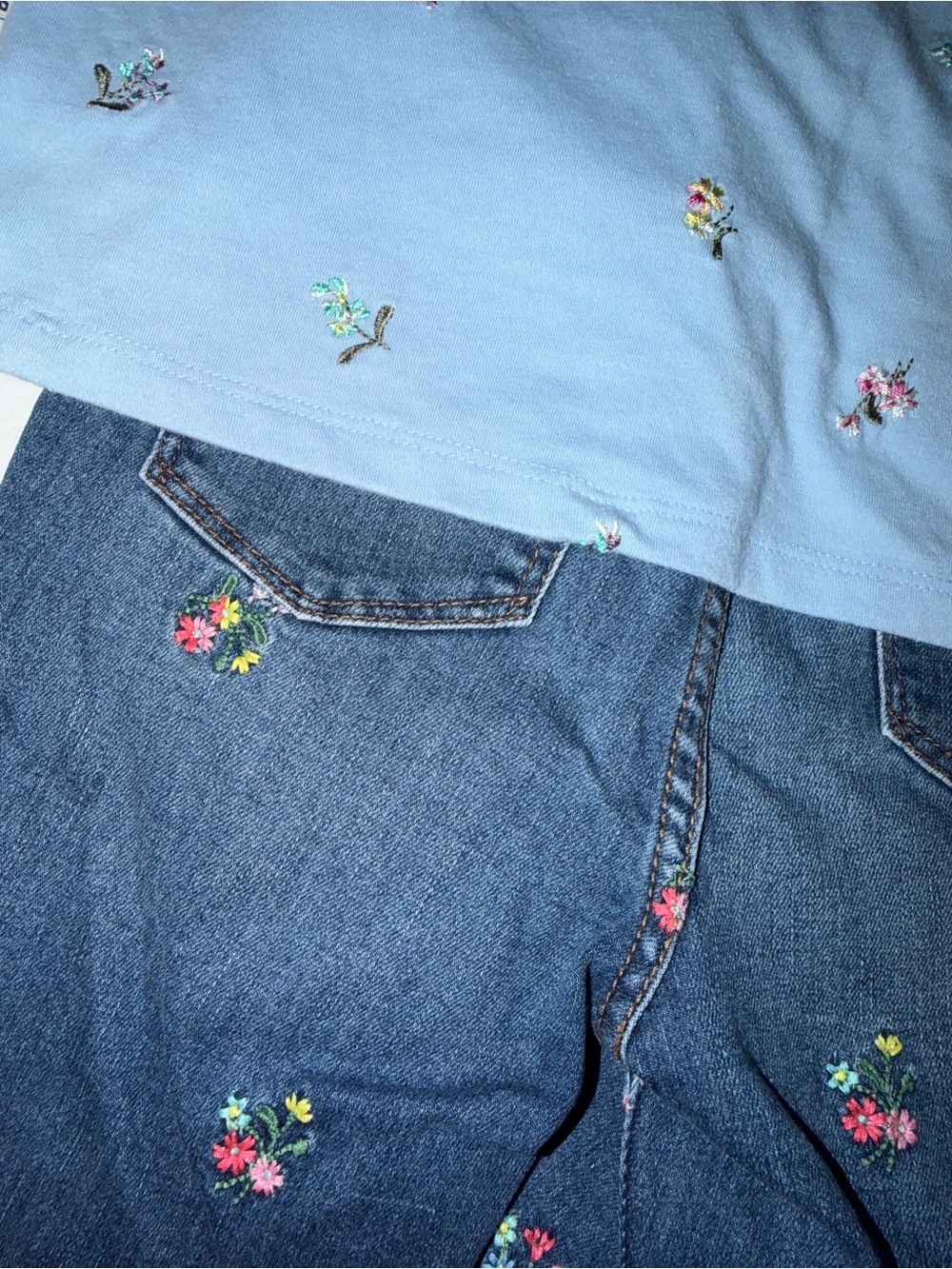 GAP Girls' Light Blue Floral Embroidered Tee - W/ embroidered floral denim